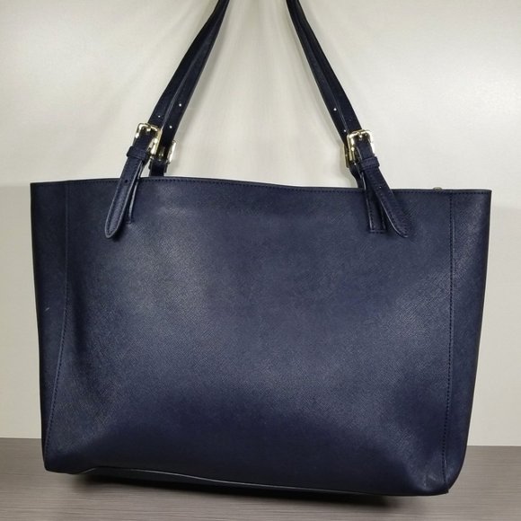 Tory Burch York Buckle Tote, Navy Saffiano Leather - Picture 3 of 14